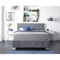 Side Opening Storage Ottoman Bed Available in Grey Linen, Steel Plush Velvet or Silver Crushed Velvet Fabric Finishes