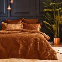 Paoletti Palmeria Quilted Velvet Duvet Cover Set - Rust - Size King