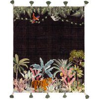 Wylder Tropics Midnight Jungle Velvet Tasselled Throw - Black Cotton - One Size