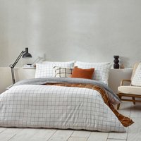 Yard Howarth Check Reversible Duvet Cover Set - White Cotton - Size King