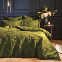 Paoletti Palmeria Quilted Velvet Duvet Cover Set - Green - Size King