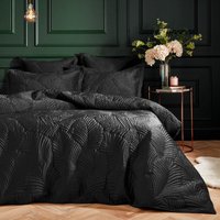Paoletti Palmeria Quilted Velvet Duvet Cover Set - Black - Size Double