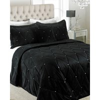Riva Home New Diamante Bedspread Set Bla - Black - Size 220 cm x 240 cm