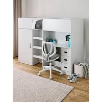 Very Home Jackson High Sleeper Bed With Wardrobe, Desk And Mattress Options - Bunk Bed With Standard Mattress