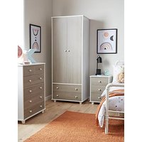 Very Home Miami Fresh Kids 3 Piece Package - 2 Door, 2 Drawer Wardrobe, 5 Drawer Chest, 3 Drawer Bedside Chest - White/Grey Oak
