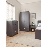 Very Home Aspen 3 Piece Package - 3 Door, 2 Drawer Wardrobe, 4 + 2 Chest And Bedside Table - Dark Grey Oak Effect