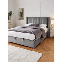 Very Home New Dakota Velvet End Lift Up Storage Ottoman Bed With Mattress Options (Buy & Save!) - Grey, Cream - Bed Frame With Memory Mattress