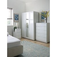 One Call Monaco Part Assembled 4 Piece Gloss Package - 3 Door Mirrored Wardrobe, 5 Drawer Chest And 2 Bedside Chests - Express Delivery Available