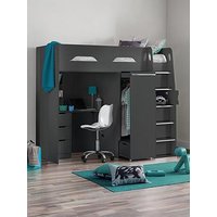 Julian Bowen Max High Sleeper Bed With Desk, Drawers, Pull Out Wardrobe And Hidden Cupboards - Grey