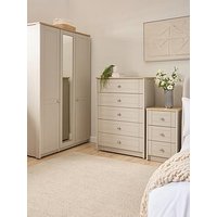 One Call Alderley Part Assembled 4 Piece Package - 3 Door Mirrored Wardrobe, Chest Of 5 Drawers And 2 Bedside Chests
