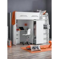 Julian Bowen Max High Sleeper Bed With Desk, Drawers, Pull Out Wardrobe And Hidden Cupboards - White