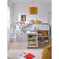 Very Home Mico Mid Sleeper Bed With Pull-Out Desk And Storage With Mattress Options (Buy & Save!) - White/Grey - Bunk Bed With Standard Mattress