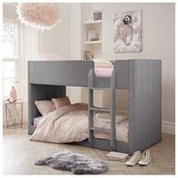 Very Home Panelled Velvet Bunk Bed With Mattress Options (Buy & Save!) - Grey - Bed Frame With Premium Mattress