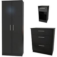 Swift Montreal 3 Piece Ready Assembled Package - 2 Door Wardrobe, 3 Drawer Chest And 1 Drawer Bedside Table