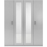 One Call Sanford Part Assembled 4 Door High Gloss Mirrored Wardrobe
